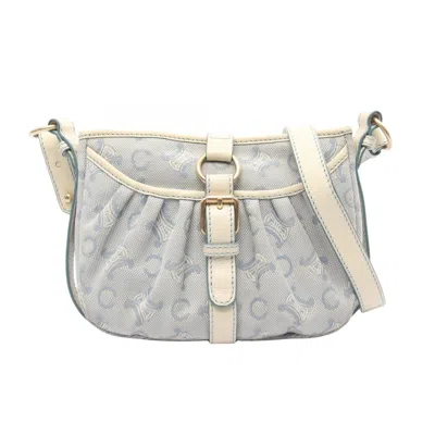 Pre-owned Celine Blue White Canvas Leather Shoulder Bag () In Multi