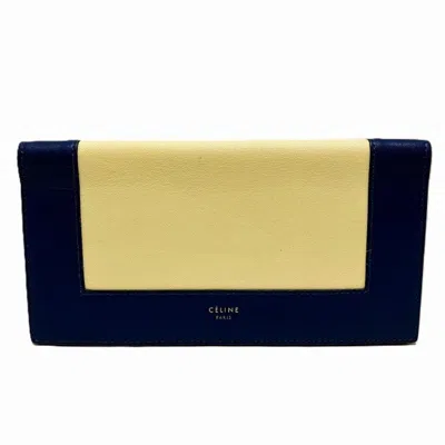 Pre-owned Celine Blue White Leather Long Bill Wallet (bi-fold) () In Blue, White