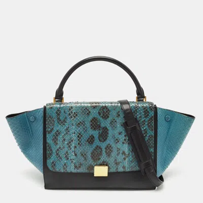 Pre-owned Celine Blue/black Python And Leather Medium Trapeze Bag