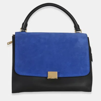 Pre-owned Celine Blue/black Suede Grained Calfskin Small Trapeze Bag