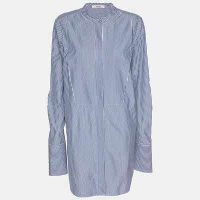 Pre-owned Celine Blue/white Striped Cotton Button Front Shirt M