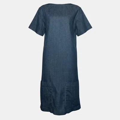 Pre-owned Celine Boatneck Denim Shift Dress Fr 36 In Blue