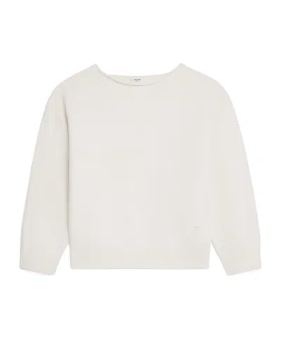 Celine Boatneck Sweater In Wool And Cashmere In White