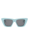 Celine Bold 3 Dots 51mm Cat Eye Sunglasses In Shiny Light Blue/smoke
