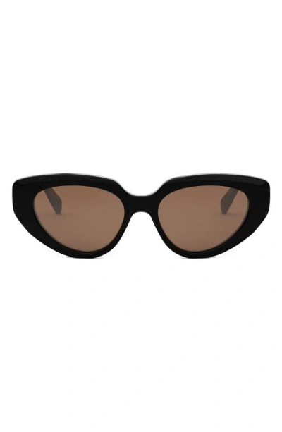 Celine Bold 3 Dots 53mm Cat Eye Sunglasses In Shiny Black / Brown