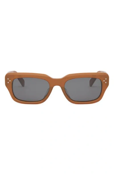 Celine Bold 3 Dots 54mm Rectangular Sunglasses In Shiny Light Brown/smoke
