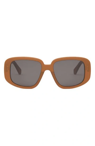 Celine Bold 3 Dots 55mm Geometric Sunglasses In Shiny Light Brown/smoke