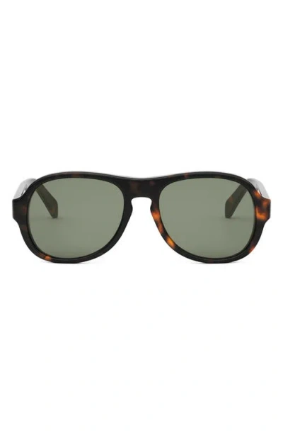 Celine Bold 3 Dots 56mm Pilot Sunglasses In Dark Havana/green