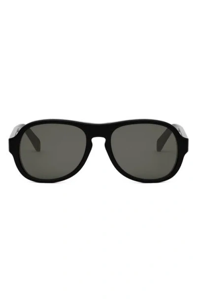 Celine Bold 3 Dots 56mm Pilot Sunglasses In Shiny Black/smoke