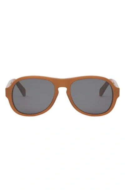 Celine Bold 3 Dots 56mm Pilot Sunglasses In Shiny Light Brown/smoke