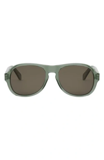 Celine Bold 3 Dots 56mm Pilot Sunglasses In Shiny Light Green/brown
