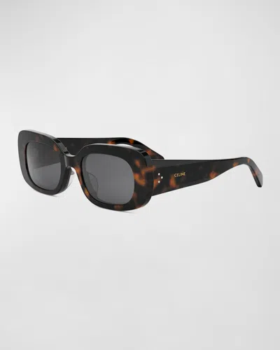 Celine Bold 3 Dots Acetate Rectangle Sunglasses In Dark Havana Smoke
