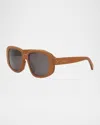 Celine Bold 3 Dots 55mm Geometric Sunglasses In Shiny Light Brown Smoke