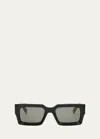 Celine Bold 3 Dots Beveled Acetate Rectangle Sunglasses In Shiny Black Smo