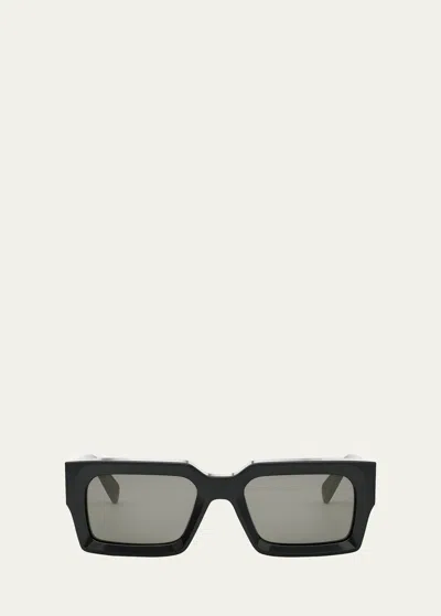 Celine Bold 3 Dots Beveled Acetate Rectangle Sunglasses In Shiny Black Smoke
