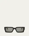 Celine Bold 3 Dots Beveled Acetate Rectangle Sunglasses In Shiny Black   Smoke