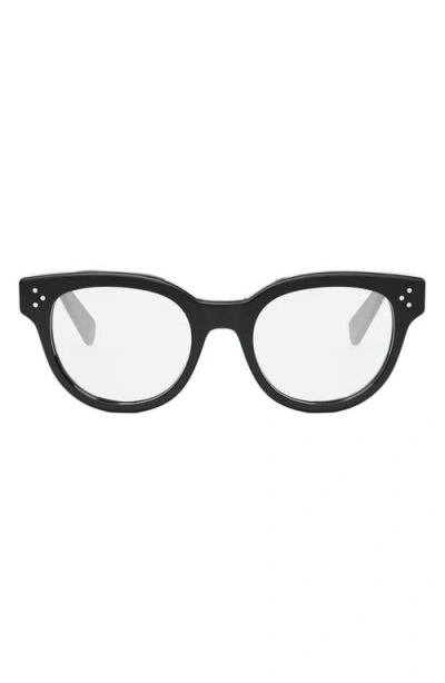 Celine Bold 53mm Round Optical Glasses In Shiny Black