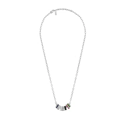 Celine Bolt Necklace In Enamel, Strass And Brass With Rhodium Finish In Silver