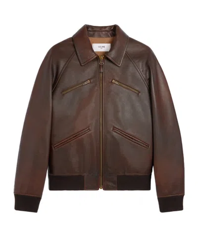 Celine Bomber Jacket In Calfskin In Brown