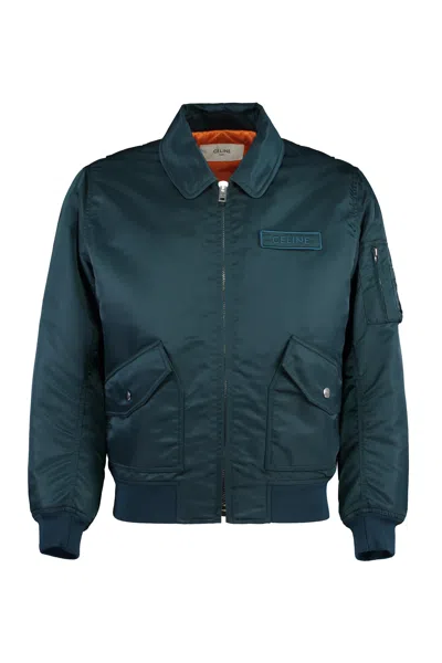 Celine Lapel Pilot Cotton Jacket In Green
