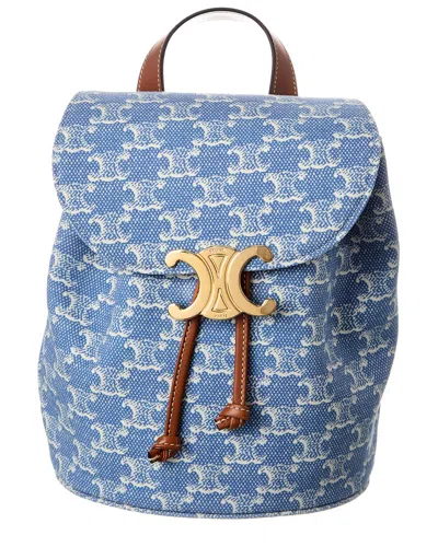 Celine Bonnie Triomphe Denim & Leather Backpack In Blue