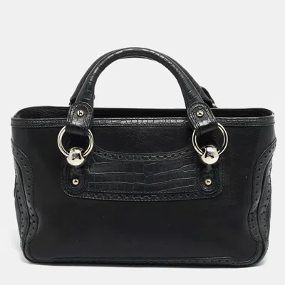Pre-owned Celine Boogie Black Croc Embossed And Leather Tote