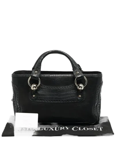 Pre-owned Celine Boogie Croc-embossed Tote Bag In Black
