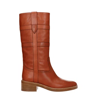 Celine Boots Women Leather Brown/cognac