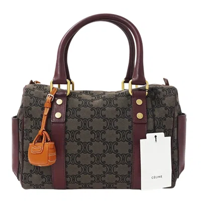 Pre-owned Celine Bordeaux Brown Canvas Boston Bag Handbag () In Multi
