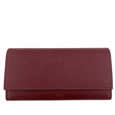 Pre-owned Celine Bordeaux Leather Long Wallet (bi-fold) () In Burgundy