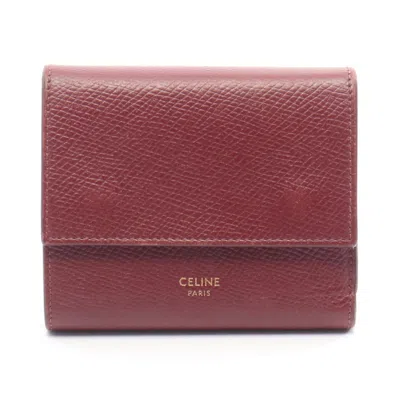 Pre-owned Celine Bordeaux Leather Wallet (tri-fold) () In Burgundy