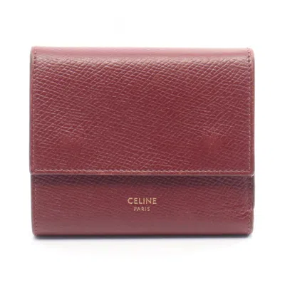 Pre-owned Celine Bordeaux Leather Wallet (tri-fold) () In Burgundy