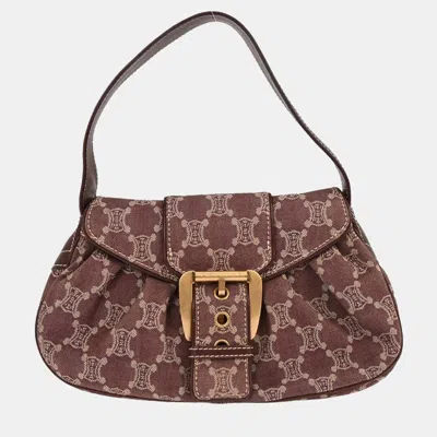 Pre-owned Celine Bordeaux Paris Macadam Shoulder Bag In Burgundy