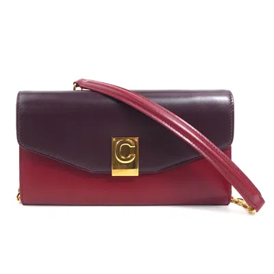 Pre-owned Celine Bordeaux Red Color Leather Chain/shoulder Wallet () In Burgundy