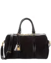 Celine Boston Large Suede & Leather Satchel In Burgundy