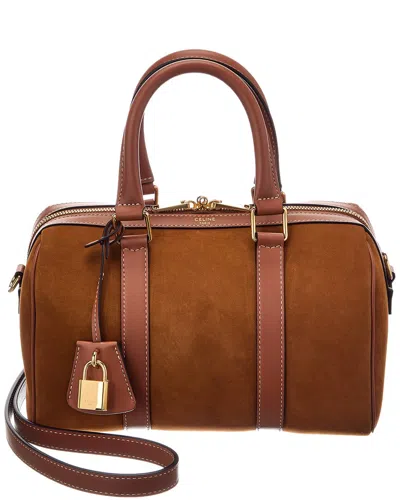 Celine Boston Medium Suede & Leather Satchel In Brown