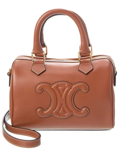 Celine Boston Small Leather Shoulder Bag In Brown