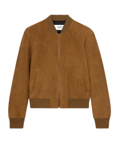 Celine Boule Suede Waist Jacket In Brown