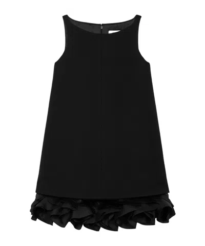 Celine Bouquet Mini Dress In Gauffered Double Wool In Black