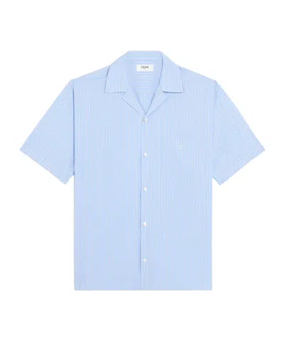 Celine Bowling Shirt In Striped Cotton Poplin In Blue