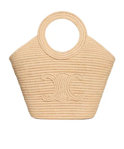 Celine Braided Panier In Raffia In Neutral