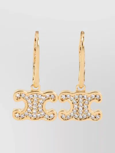 Celine Brass Earrings With Crystal Rhinestone Embellishments In Gold