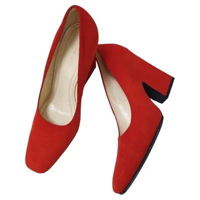 Pre-owned Celine Bright Red Suede Heels Pumps Sz.38