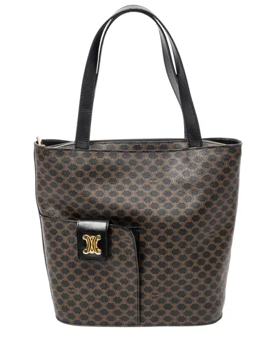 Celine Brown & Black Macadam Coated Canvas Front Pocket Bucket Tote (authentic  Pre-loved)