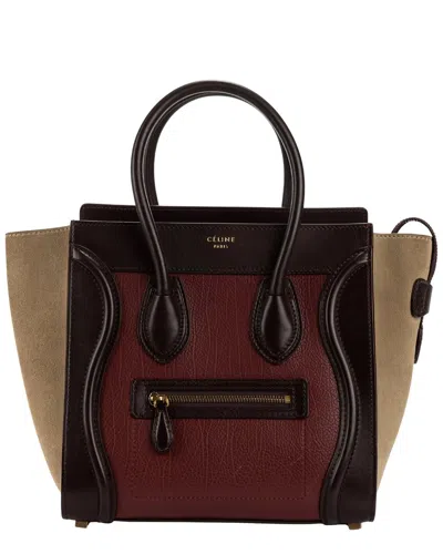 Celine Brown & Dark Red Grained Leather Luggage Handbag (authentic Pre-loved) In Multi