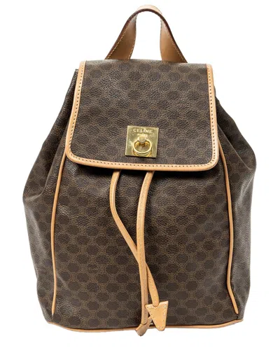 Pre-owned Celine Brown & Tan Macadam Coated Canvas Small Flap Drawstring Backpack  (authentic Pre-loved)