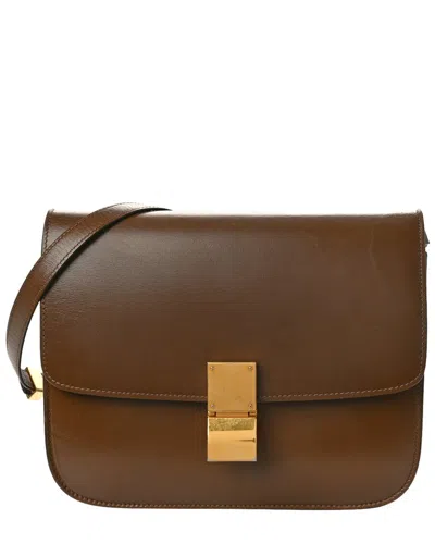 Celine Brown Box Calf Leather Medium Classic Flap Bag (authentic )