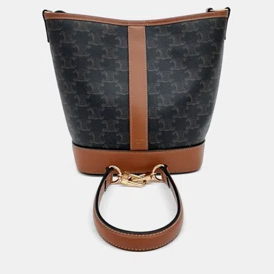 Pre-owned Celine Brown Canvas And Leather Triumph Bucket Small Bag