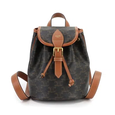 Pre-owned Celine Brown Canvas Leather Backpack ()
