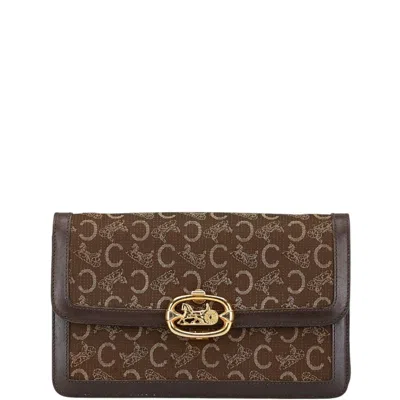 Pre-owned Celine Brown Canvas Leather Clutch Bag ()